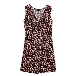 Black and Pink Floral V-Neck Dress